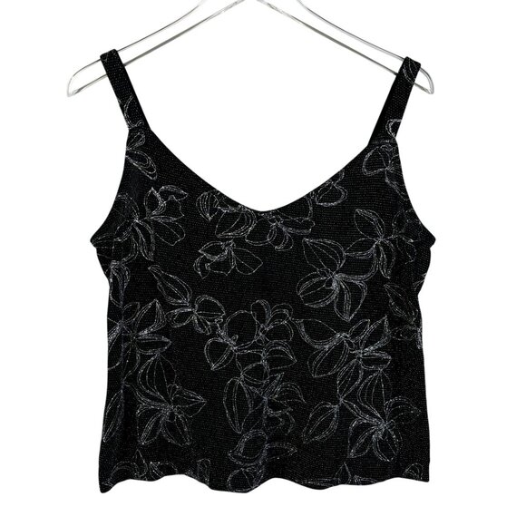 alex Tops - Vintage 90s Y2K top petite L black silver metallic floral new years fairy grunge